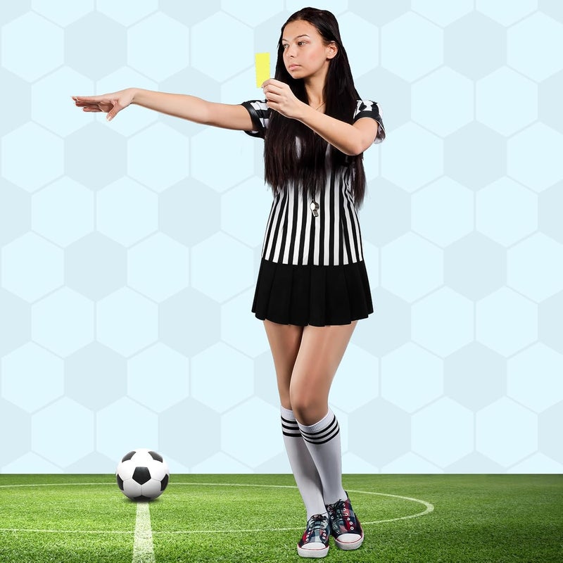 Yahenda Women Referee Costume White and Black Zipper Collar Stripe Shirt Skirt Outfit Long Sock for Halloween Cosplay - Image 4